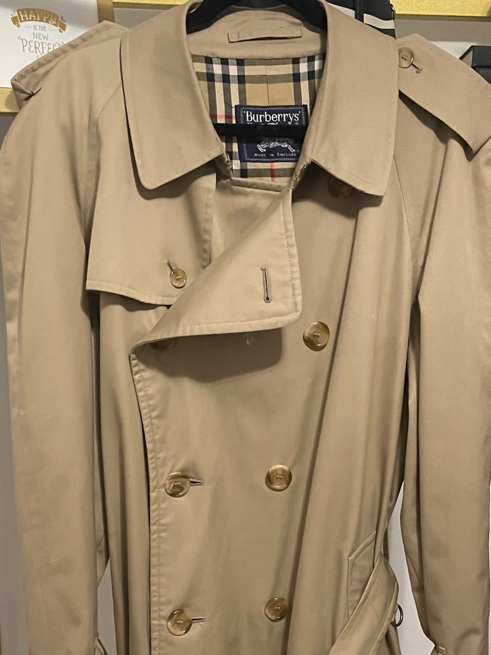 Burberry Beige Double-Breasted Trench Coat with Check Lining
